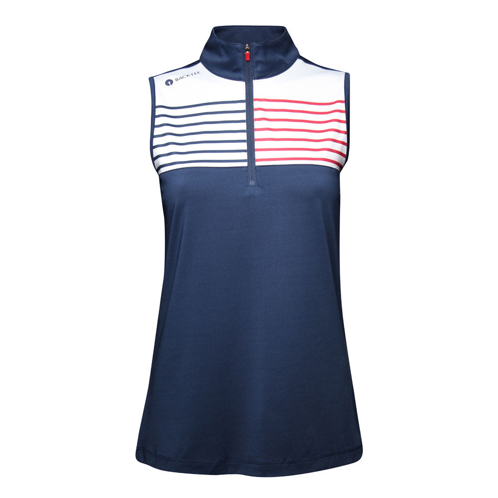 Ladies Zip Golf Polo Top, Navy
