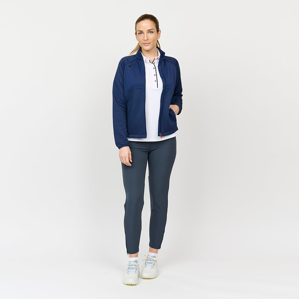 Ladies Waffel Midlayer Cardigan, Navy