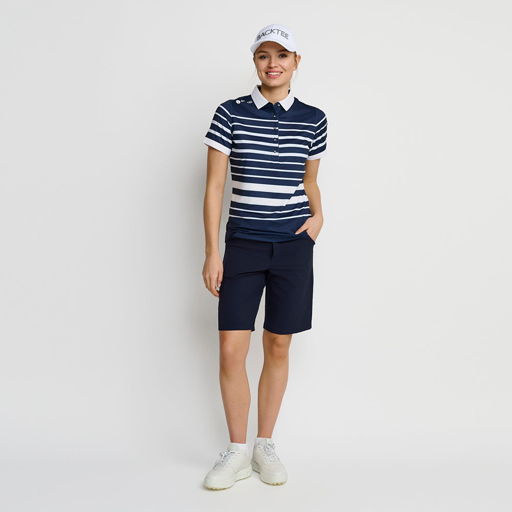 Women's Fine Stripe Polo, Navy Blue