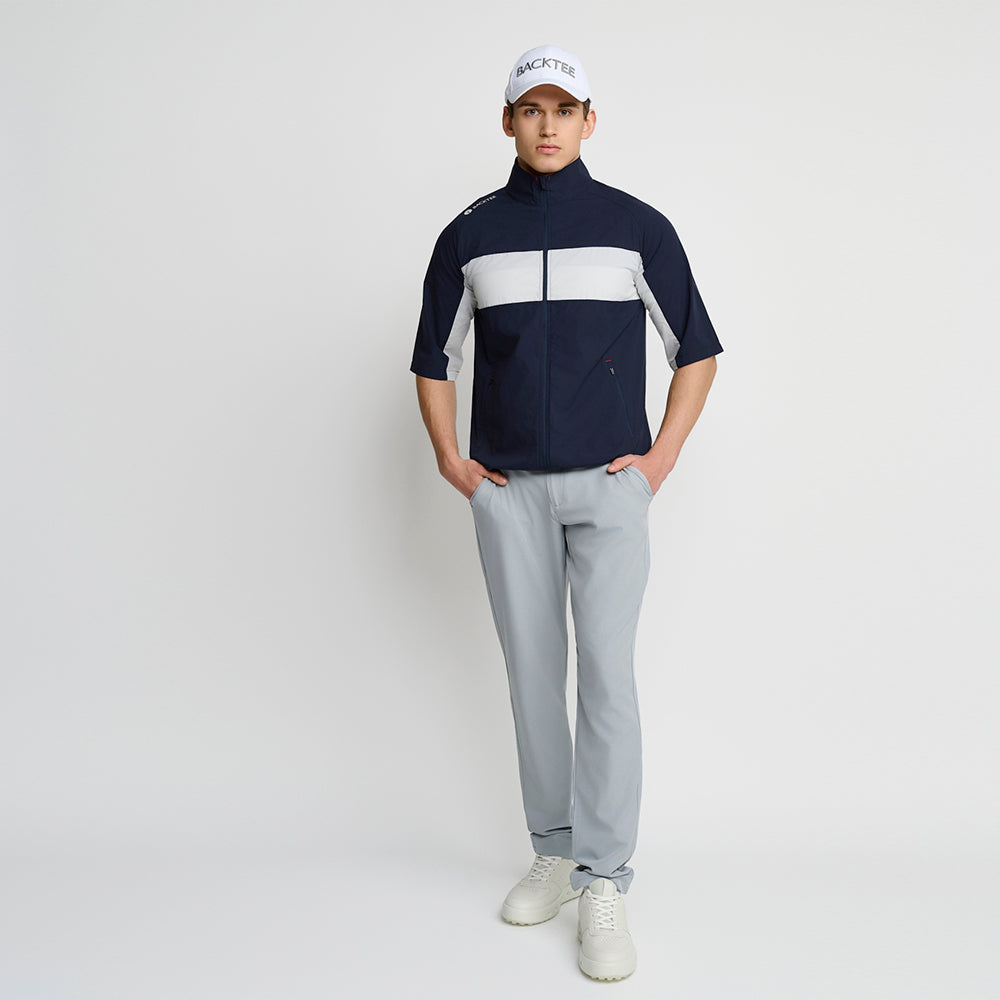 Men's Short Sleeve Stretch Windbreaker Jacket, Navy Blue