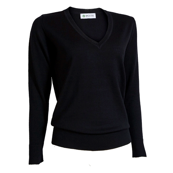 Ladies Solid V-Neck Pullover, Navy | 2-7 day delivery | Backtee.com