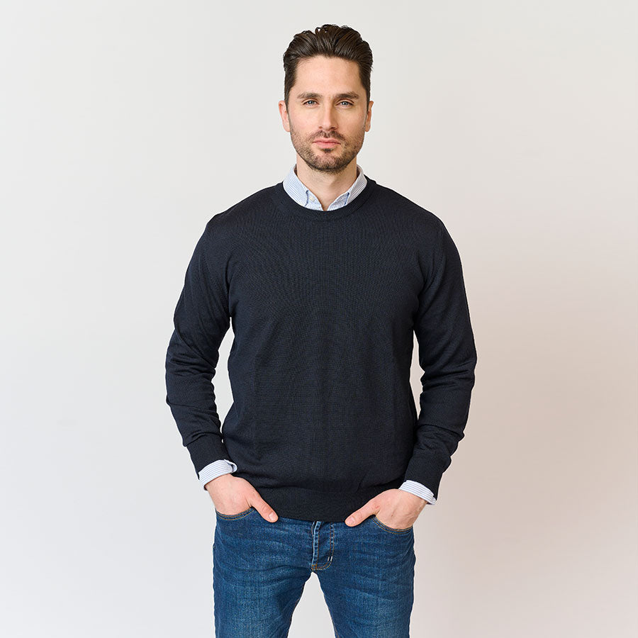 Riise Mens Merino O-neck, Navy