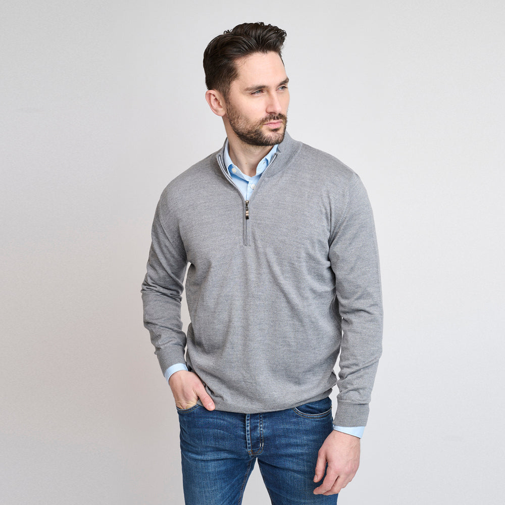 Riise Mens Merino Z-neck, Grey Melange