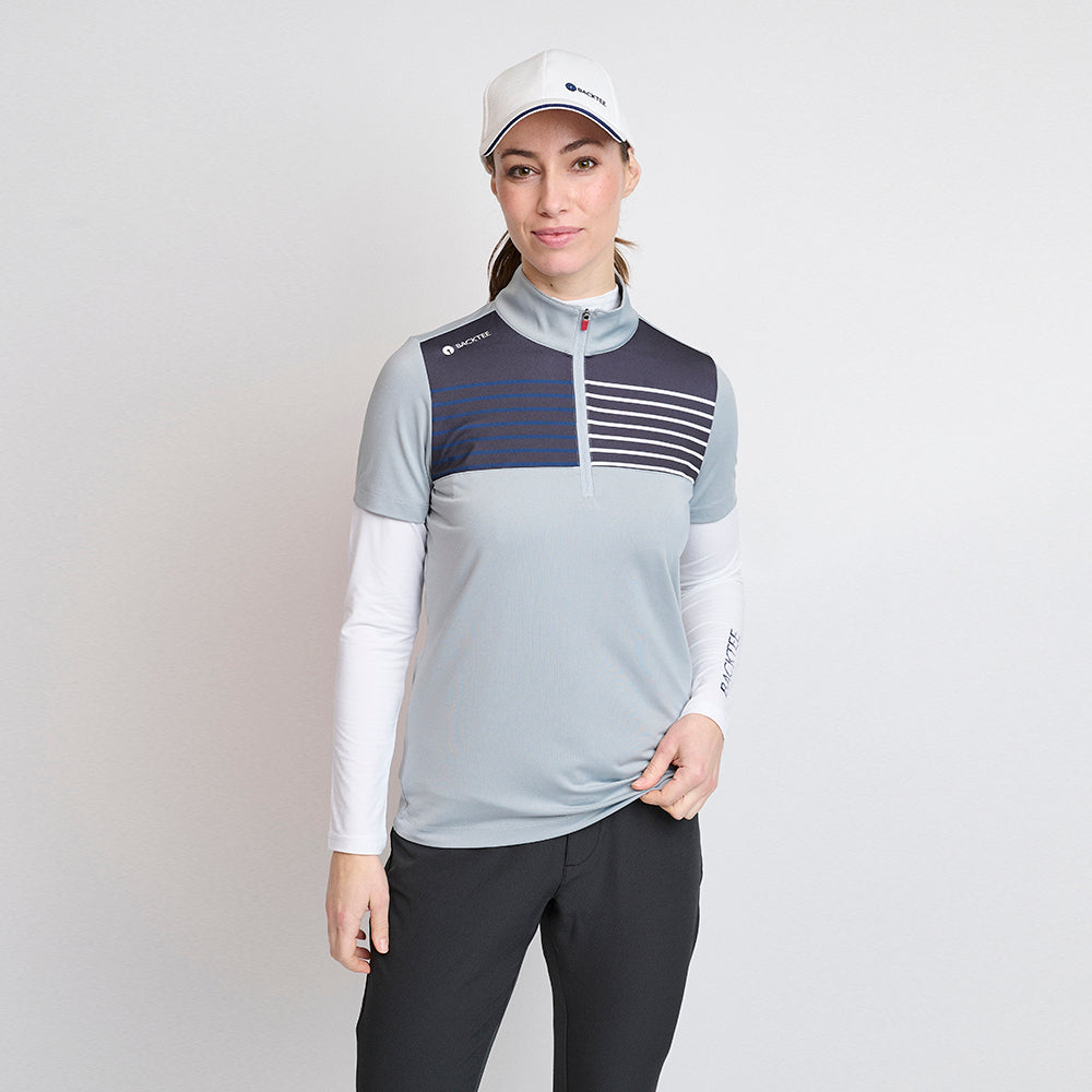 Ladies Zip Golf Polo, Light Grey