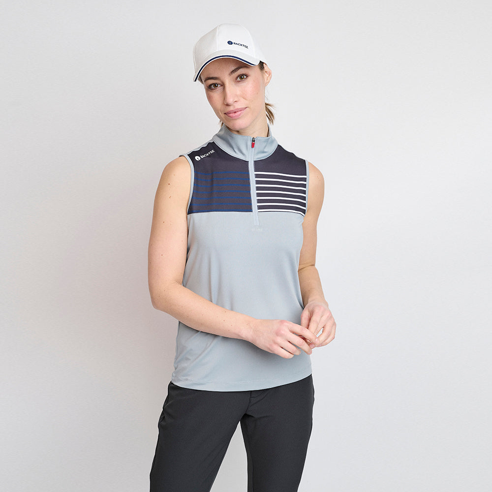 Ladies Zip Golf Polo Top, Light Grey