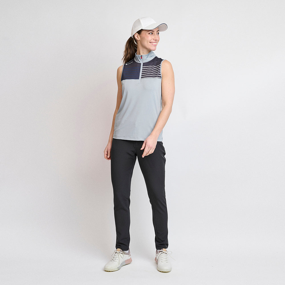 Ladies Zip Golf Polo Top, Light Grey