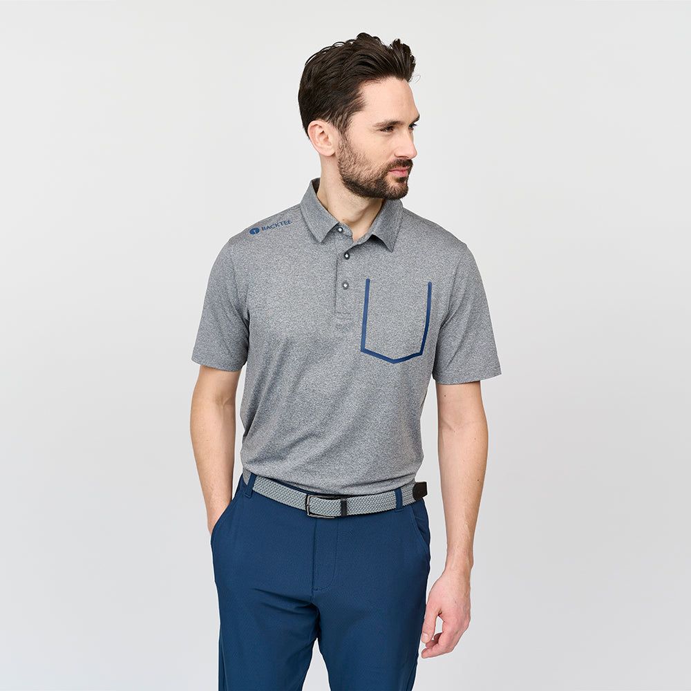 Mens Melange Polo, Grey Melange