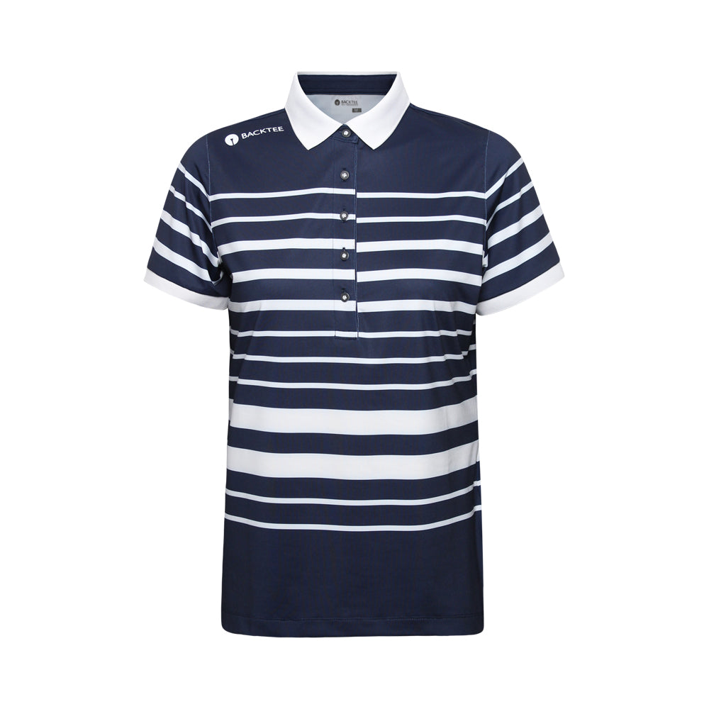 Women's Fine Stripe Polo, Navy Blue