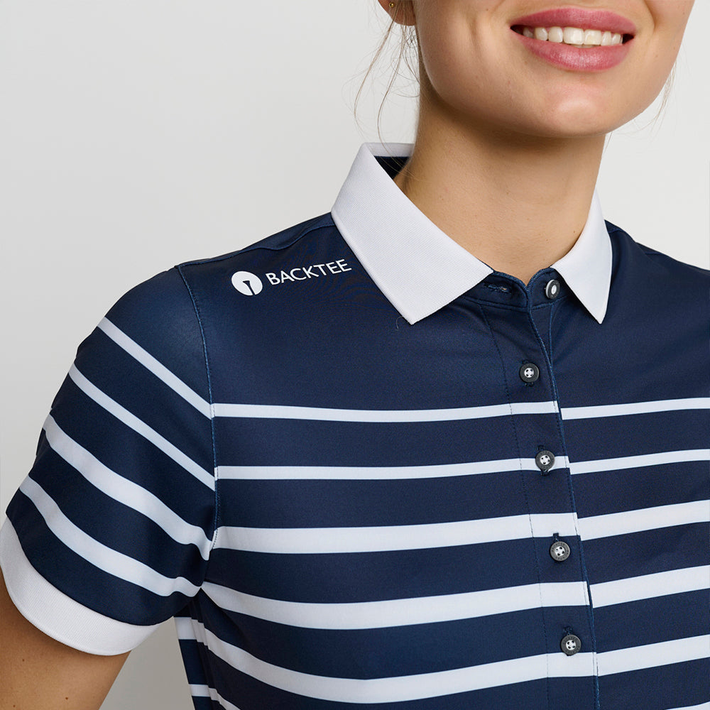 Women's Fine Stripe Polo, Navy Blue