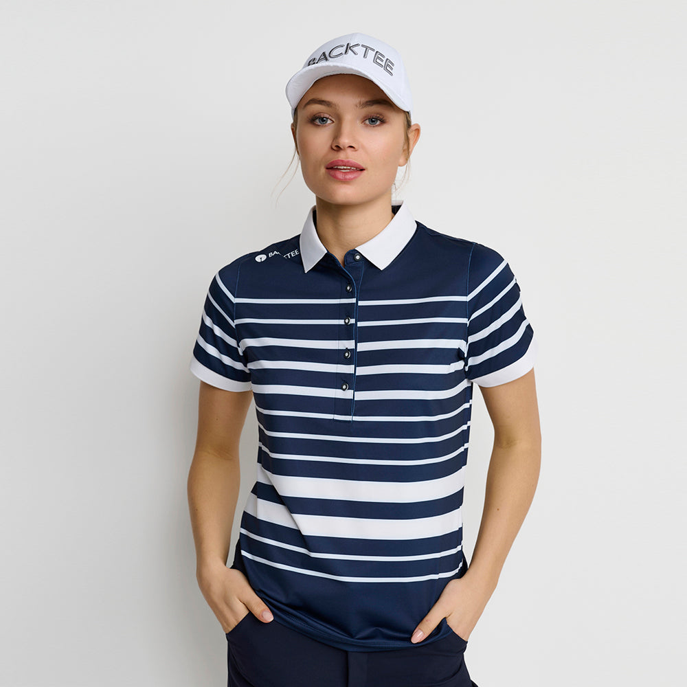 Women's Fine Stripe Polo, Navy Blue