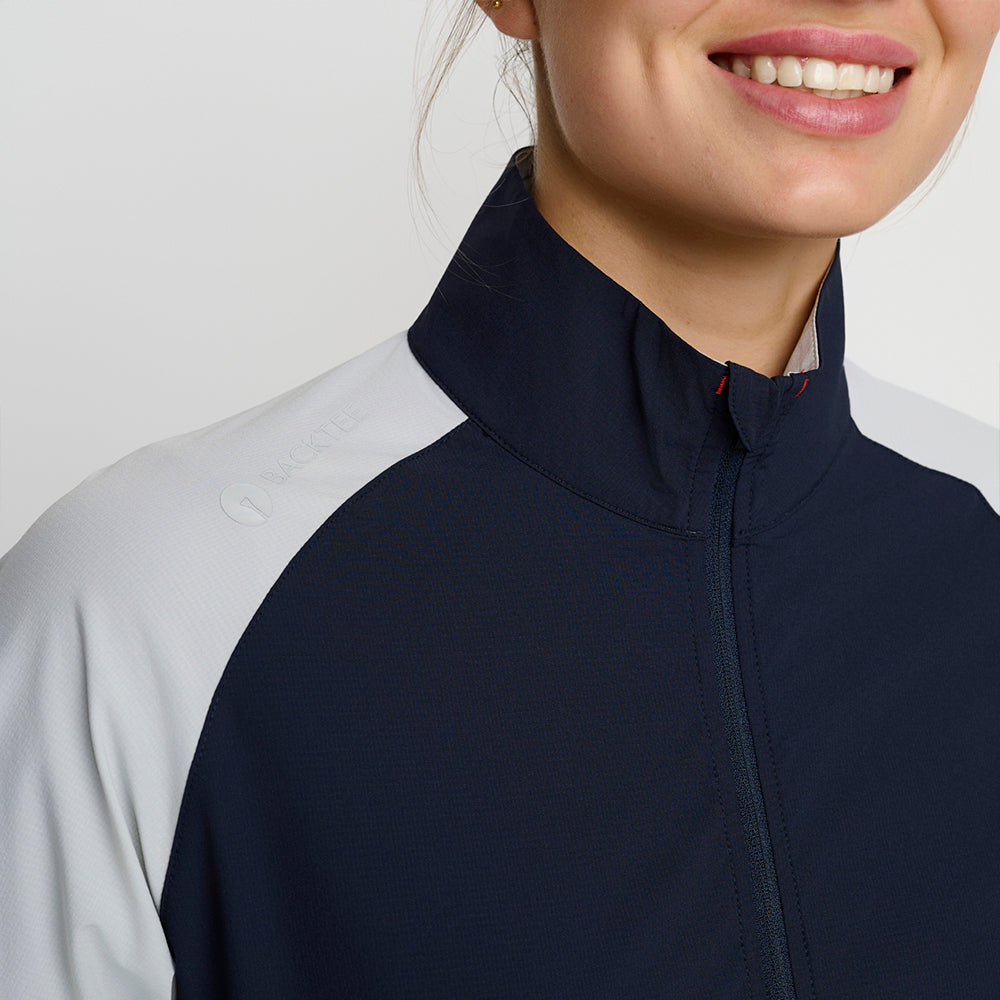 Women's Short Sleeve Stretch Windbreaker Jacket, Navy