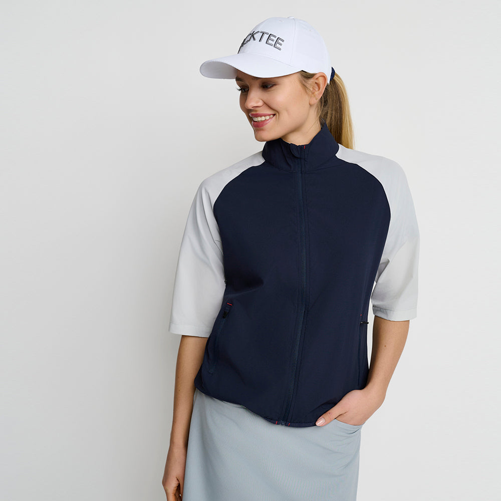 Women's Short Sleeve Stretch Windbreaker Jacket, Navy