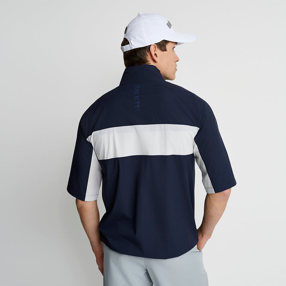 Men's Short Sleeve Stretch Windbreaker Jacket, Navy Blue