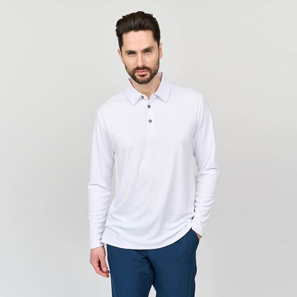 Mens Performance Long Sleeve Polo, White