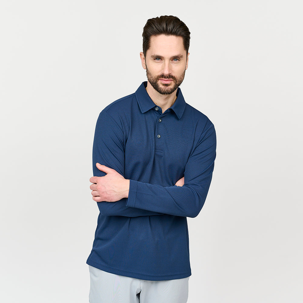 Mens Performance Long Sleeve Polo, Navy