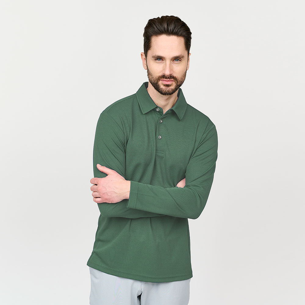 Mens Performance Long Sleeve Polo, Bistro Green