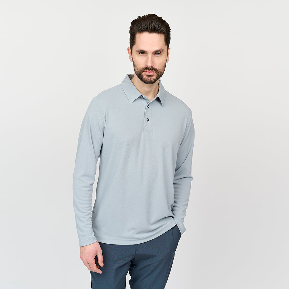 Mens Performance Long Sleeve Polo, Slate